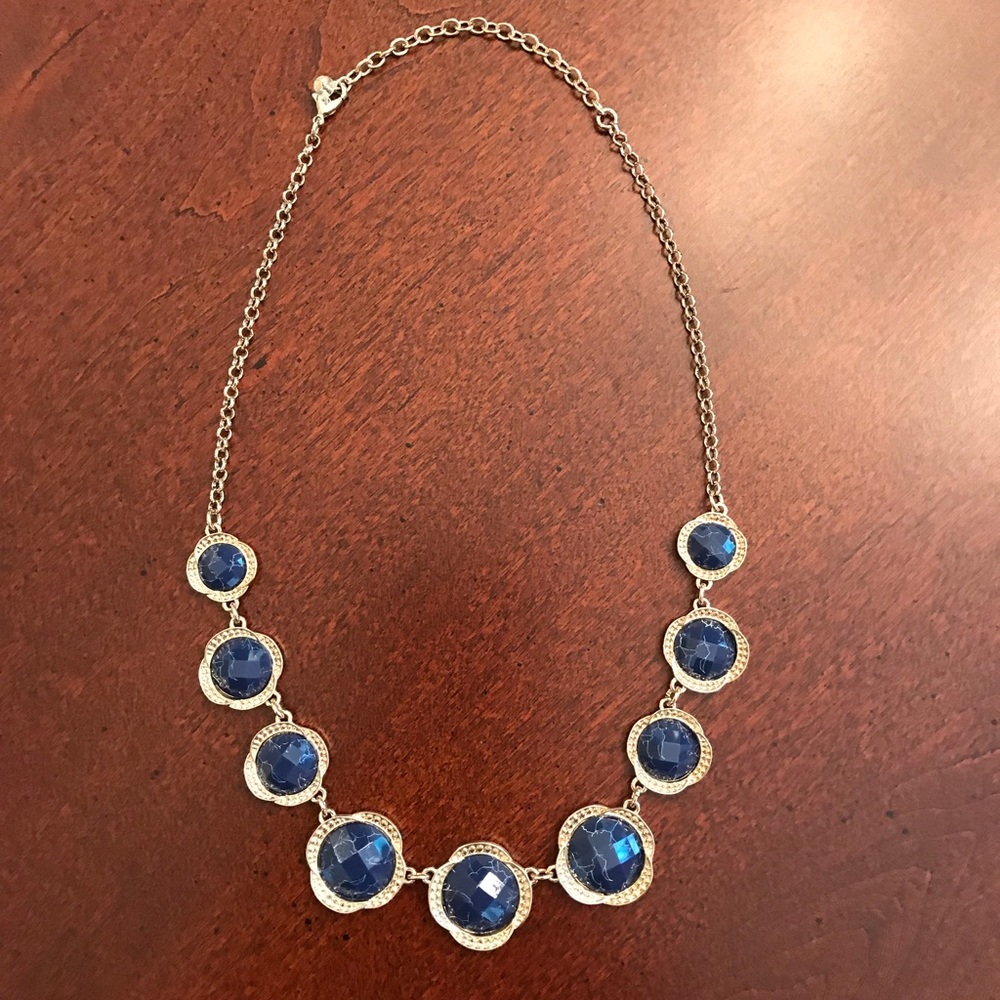 Gold Necklace with Blue Stones